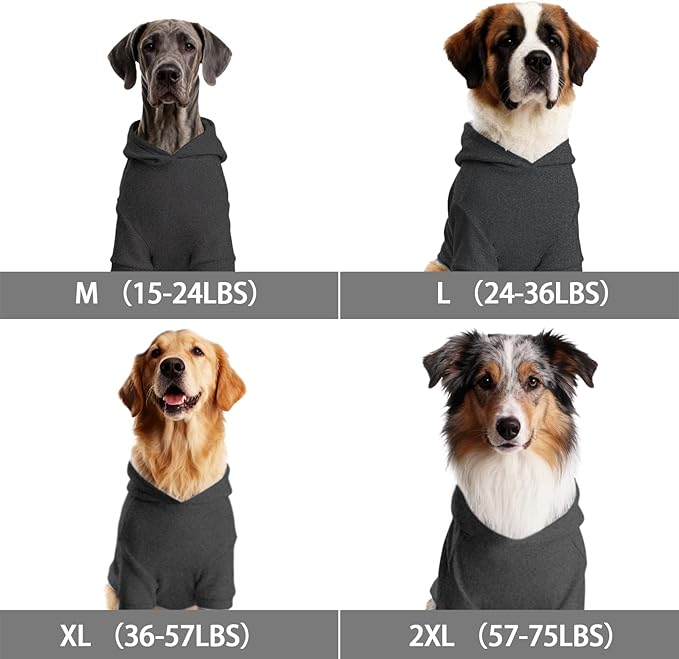 Basic Dog Hoodie Sweatshirts, Pet Clothes Hoodies Sweater with Hat and Leash Hole, Warm Outfit Coat for Large Medium Small Dogs, Dark Grey (Large)