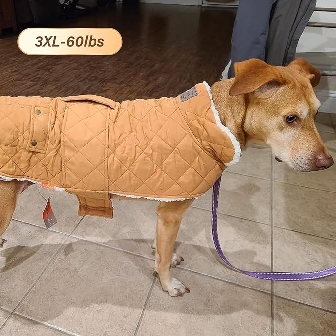 KYEESE Dog Coat Waterproof Dog Coats for Large Dogs Windproof Dogs Jacket with Fleece Lined Thick Pet Winter Puffer Coat with Pocket Soft Pet Sweater with Leash Hole Warm Pets Clothes for Cold Weather