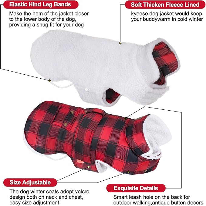 KYEESE Dog Coat Soft Pet Sweater with Leash Hole Windproof Dogs Jacket with Fleece Lined Warm Cat Clothes for Cold Weather Thick Pet Winter Puffer Coat with Pocket Waterproof Dog Coats for Large Dogs