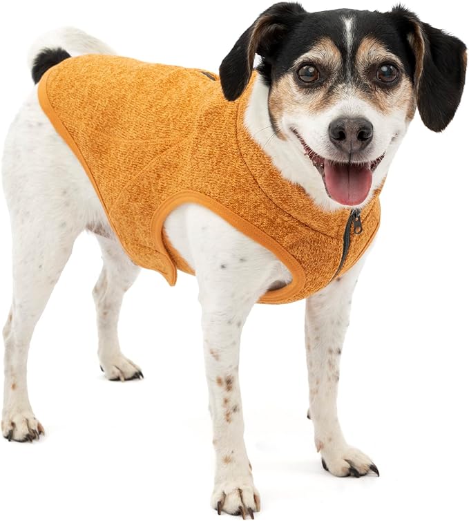 Kurgo Core Dog Sweater, Knit Dog Sweater With Fleece Lining, Cold Weather Pet Jacket, Zipper Opening for Harness, Adjustable Neck, Year-Round Sweater for Small Dogs (Heather Orange, X-Small)