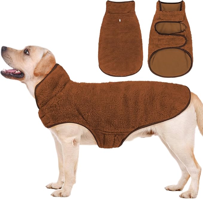 Malier Dog Winter Coat, Reversible Fleece Dog Cold Weather Coats, Windproof Warm Snow Puppy Jacket Vest Pet Clothes for Small Medium Large Dogs (Brown, Large)