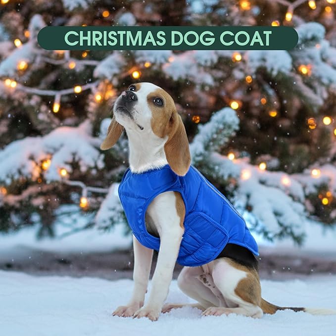 Kuoser Dog Puffer Jacket Warm Dog Coat for Extra Large Dogs, Windproof Reflective Pet Padded Vest Cold Weather Clothes Puppy Snowsuit with Hook & Loop Coats, Easy On/Off, Blue 3XL