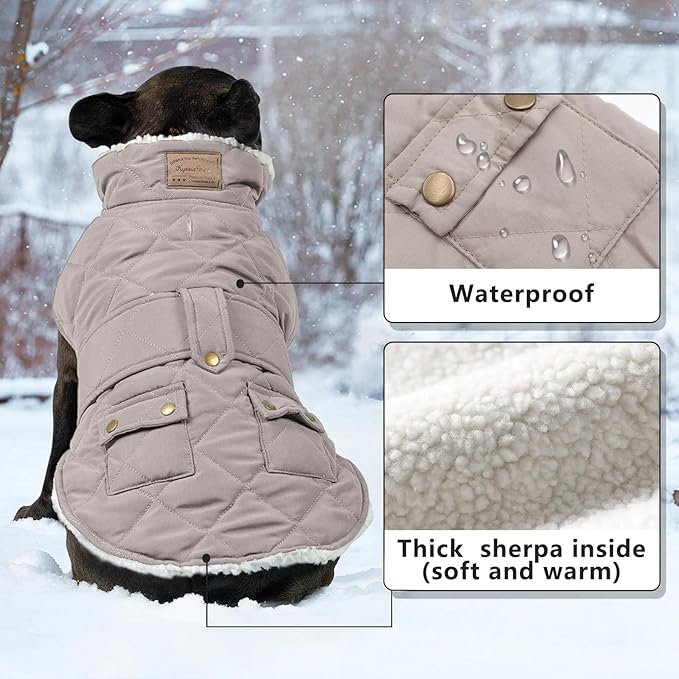 KYEESE Dog Coat Warm Pet Winter Puffer Coat with Leash Hole Waterproof Dogs Jacket with Fleece Lined Thick Cat Clothes with Pocket Windproof Dog Coats for Small Dogs Soft Pet Sweater for Cold Weather
