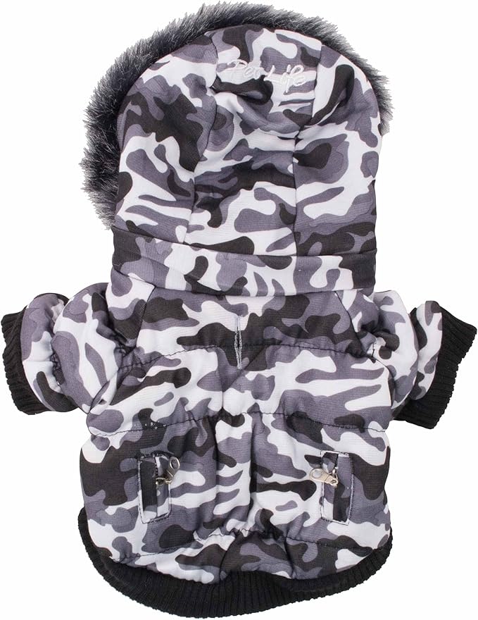 PET LIFE Classic Metallic Fashion Pet Dog Coat Jacket Parka w/ 3M Insulation and Removable Hood, X-Small, Deer Pattern
