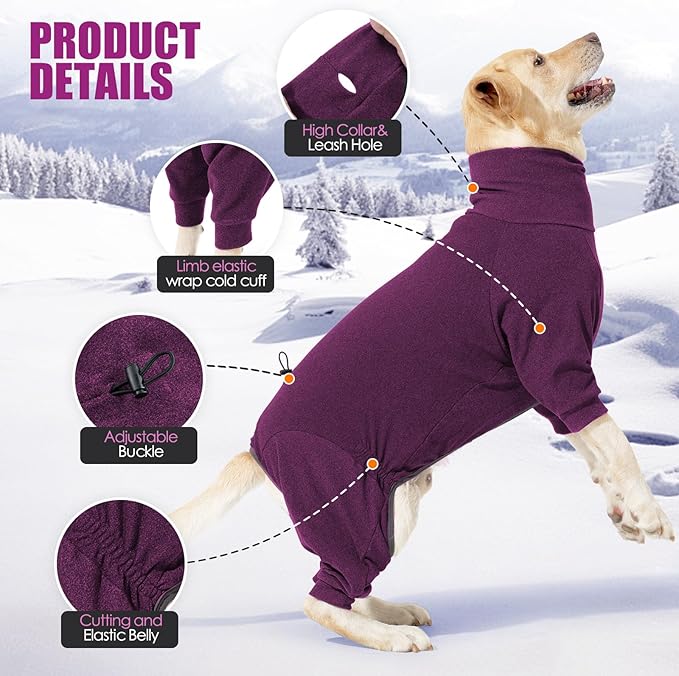 Dog Winter Coat Soft Fleece Pullover Pajamas, Fullbody Dog Cold Weather Jacket, Warm Pullover Doggie Winter Thermal 4-Legged Onesie Jumpsuit,High Collar Snowsuit Sweater for Dogs