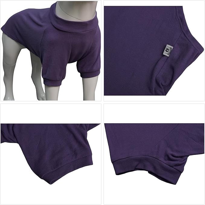 Lovelonglong Ribbed Dog T-Shirt Cotton Knitted Dog Sweaters for All Season Pet T-Shirts for Large Medium Small Dogs Purple M