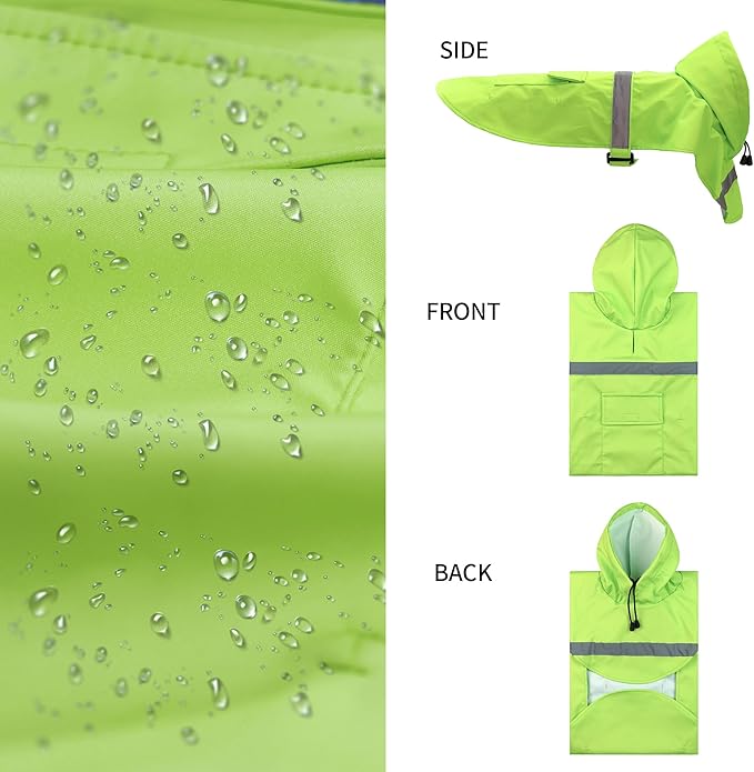 NACOCO Large Dog Raincoat Adjustable - Pet Water Proof Clothes Lightweight Rain Jacket Poncho Hoodies with Strip Reflective (L, Green)