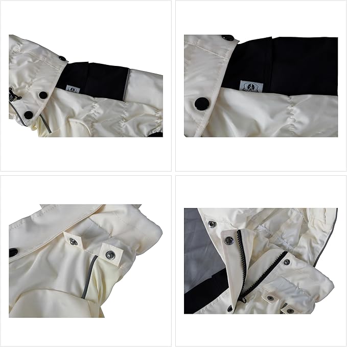 LOVELONGLONG Waterproof Dog Raincoat with Removable Hood – Outdoor Full Body Dog Jacket, Windproof Snowproof Shell Suit – All Season Pet Rain Gear Ivory L