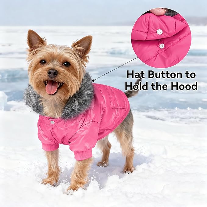 LESYPET Dog Coat for Small Dogs, Windproof Doggie Puffer Jacket with Leash Hole, Extra Warm Dog Jacket Winter Coat, Pink L