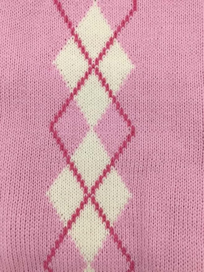 Pink Argyle Puppy Sweater for Girl Pet Sweater Knitwear for Dogs & Cats Warm Knitted Turtleneck X-Small (XS) Size
