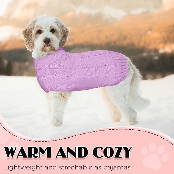 Dog Sweaters for Small Medium Large Dogs Girl, Soft Warm Turtleneck Pup Dogs Shirt, Double Knitting Collar for Outdoor Playing, Warm Dog Clothes (L,Purple)