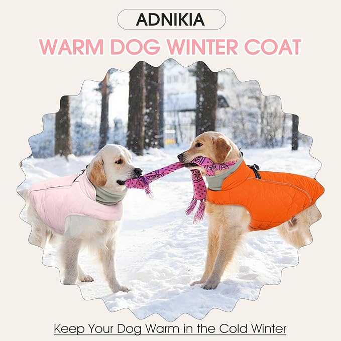 Dog Coat with Harness Built in -Pink,3XL- Fleece Lined Dog Snow Jacket Snowsuit，Adjustable Reflective Winter Warm Cold Weather Coat