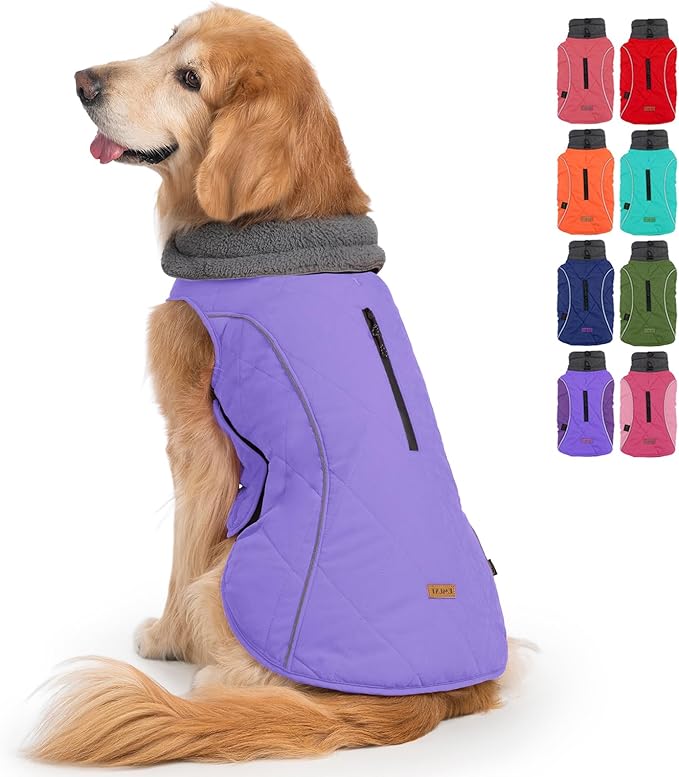 EMUST Winter Dog Vests, Fleece Lined Dog Coats Warm Jackets for Small Medium Large Dogs, Cold Weather Apparel, Purple, Extra Extra Large