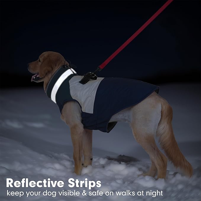 azuza Dog Jacket for Small Dogs Waterproof Dog Coat with Reflective Strips and Harness Built in Warm Fleece Dogs Winter Coat Windproof with Back Zipper, Navy L