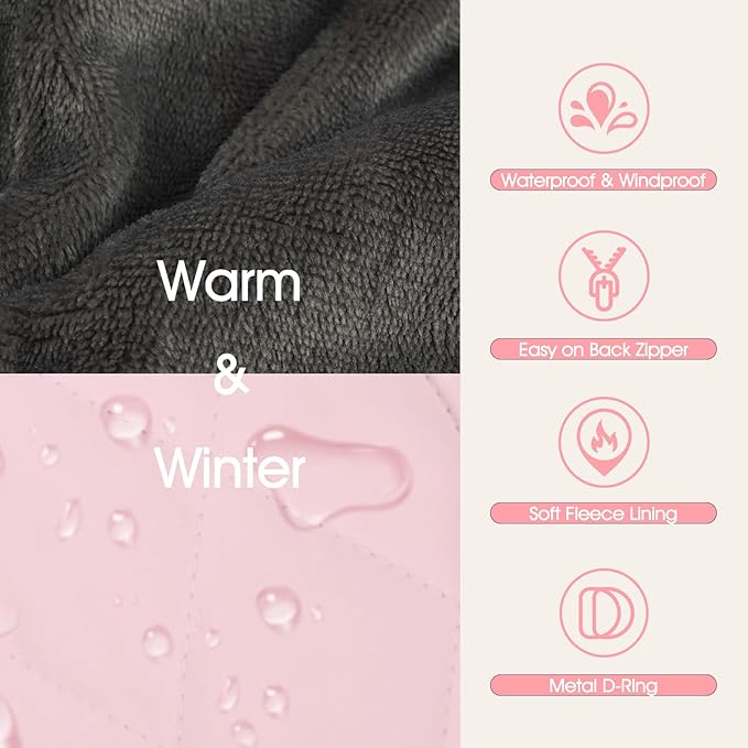 Dog Coat with Harness Built in -Pink,3XL- Fleece Lined Dog Snow Jacket Snowsuit，Adjustable Reflective Winter Warm Cold Weather Coat