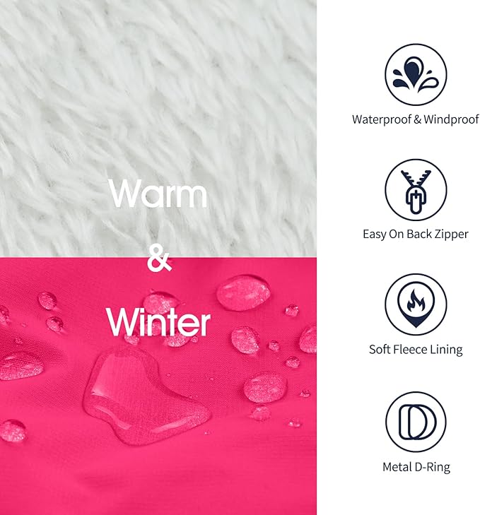 IECOii Dog Winter Jacket for Small Dogs, Waterproof Dog Coat with Harness Built in, Windproof Reflective Zip Up Fleece Jacket for Dogs, Puppy Thermal Warm Snowsuit for Cold Weather, Rosered, S