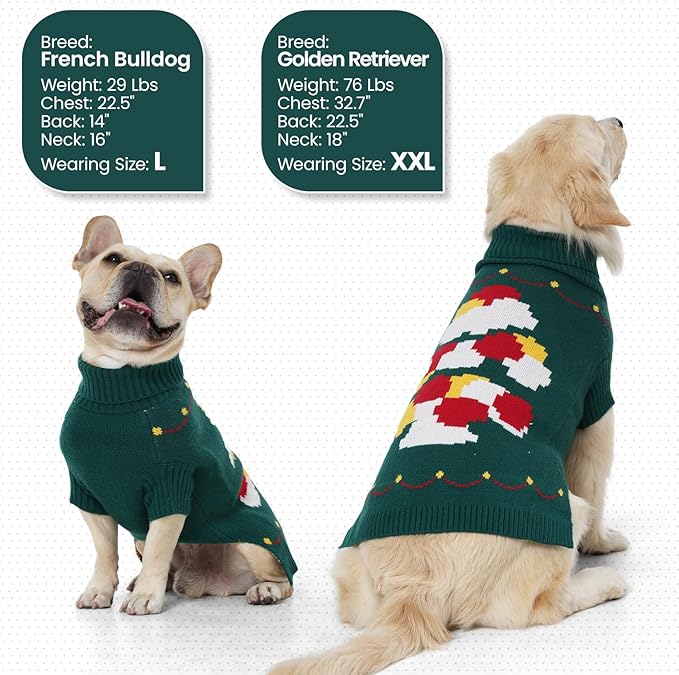 BRKURLEG Dog Sweaters, Christmas Dog Sweaters, Medium Large Dogs Warm Sweater for Cold Weather, Pullover Sweater Xmas New Year, Winter Knitted Sweatshirt Outfit for Boston Terrier, Beagle (Green, L)