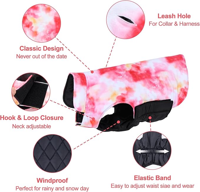 GMF Winter Dog Jacket Reversible Vest - Waterproof, Windproof, Thick Soft Coat with Leash Hole for Small to Large Dogs