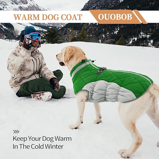Dog Jackets for Large Dogs, Large Dog Winter Coat, Pet Cold Weather Coats, XXXL Pet Jacket with D-Ring, Waterproof Coat with Back Zipper, Snowsuit Labrador German Shepherd Doberman,Green,XXXL