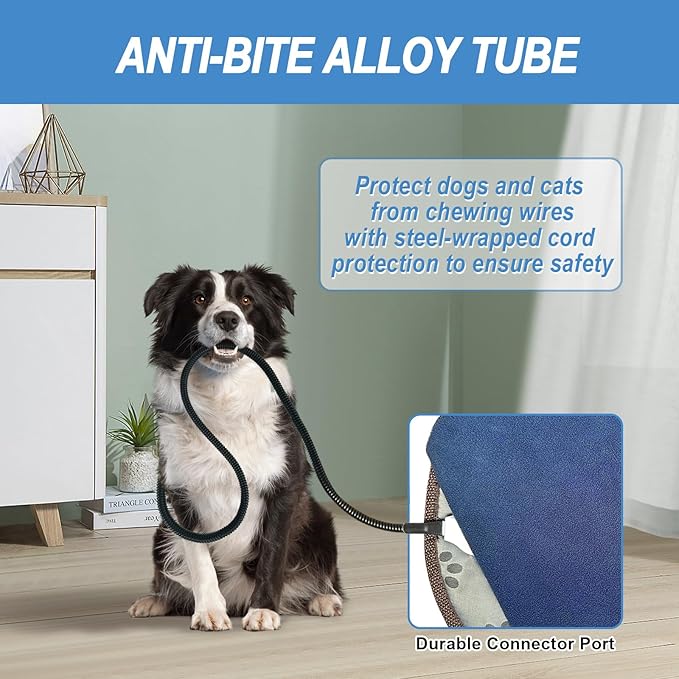 Bestio Dog Heating pad 28×18 in Waterproof Heating Pad for Dogs Adjustable Thermostat (1-24 Hours) and Chew Resistant Steel Cord- Blue