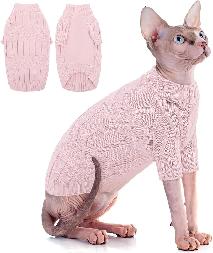 ASENKU Cat Sweater Soft Warm Puppy Clothes Knitwear for Kittens & Small Dogs, Thick Knitted Sweater for Sphynx Hairless Cats Teacup Chihuahua and Extra Small Dogs (Pink, L)