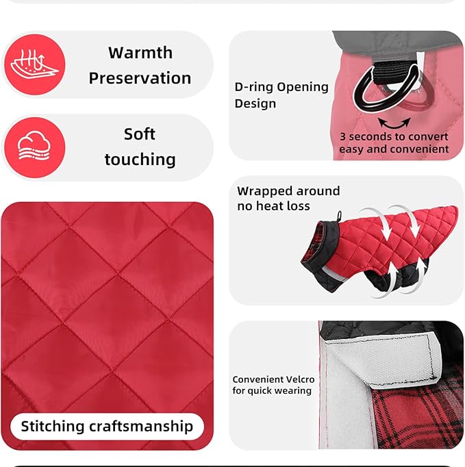 Reversible Waterproof Dog Coat - Adjustable Winter Jacket for Small to Large Breeds, Warm Cold Weather Apparel for Medium Dogs (Pink & Khaki, X-Large (Pack of 1))