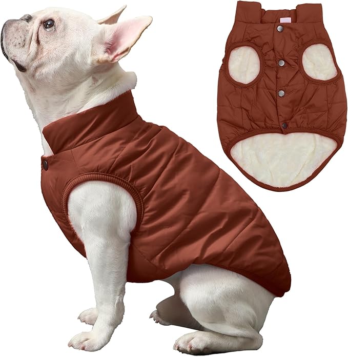 2 Layers Fleece Lined Warm Dog Jacket for Winter Cold Weather,Soft Windproof Large Dog Coat,Brown XXL