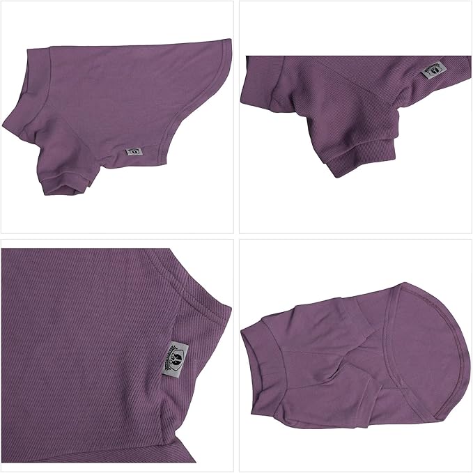 Lovelonglong Ribbed Dog T-Shirt Cotton Knitted Dog Sweaters for All Season Pet T-Shirts for Large Medium Small Dogs Taro Purple M