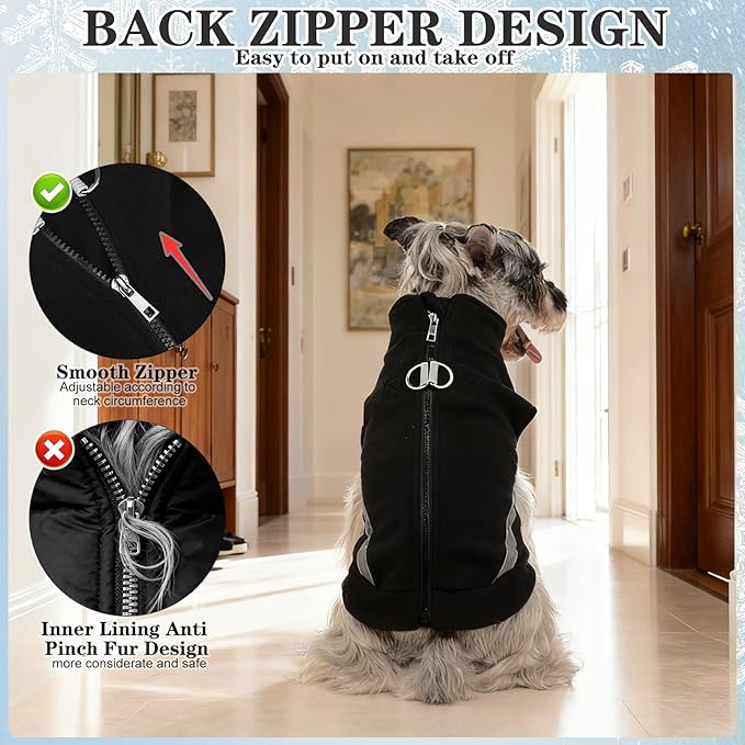 EXPAWLORER Dog Fleece Vest Jacket Sweater for Small Medium Large Dogs, Cold Weather Winter Coat Hoodie with Leash D-Ring and Zipper, Reflective Warm Sleeveless Puppy Clothes for S M L Boys Girls Cats
