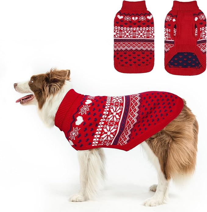 SCENEREAL Dog Sweaters for Large Medium Small Dogs, Soft, Warm Turtleneck Puppy Clothes Sweatshirt, Knitted Ugly Dog Christmas Outfits, Argyle Xmas Pet Cold Weather Coat for Girls Boys