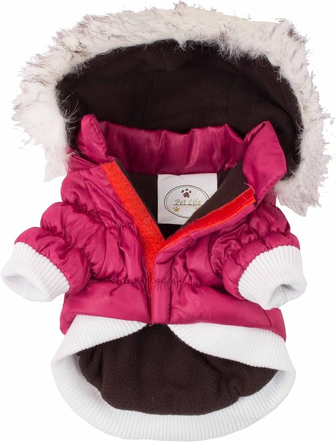 PET LIFE Classic Metallic Fashion Pet Dog Coat Jacket Parka w/ 3M Insulation and Removable Hood, Medium, Metallic Hot Pink