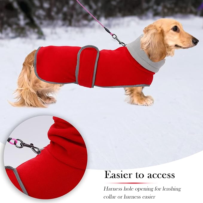 Geyecete Dachshund Sweaters - Dachshund Coat Perfect Dog Winter Jacket with Padded Fleece Lining and High Collar, Snowsuit with Adjustable Bands - Red, XL