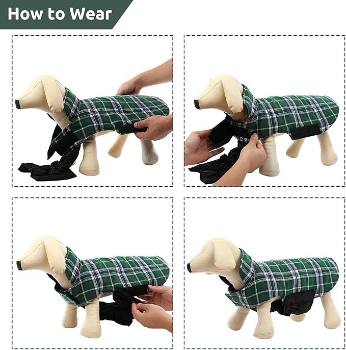 MIGOHI Reversible Dog Coat, Windproof, Waterproof Winter Jacket for Cold Weather, Plaid Dog Coats for Male Female, Green, L