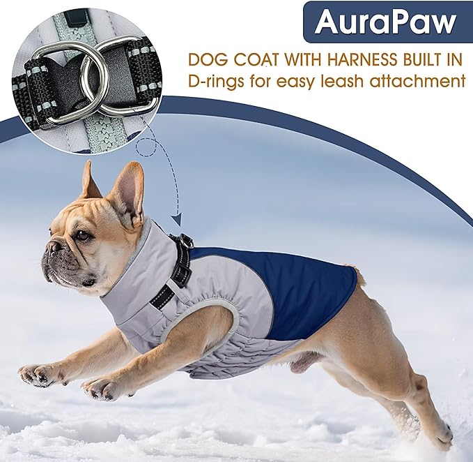 Reflective Dog Coat with Harness Built in,XL Soft Warm Dog Jacket for Cold Weather,Windproof Snowproof Pet Vest for Outdoor Walking Hiking,Adjustable Collar Easy On/Off,Blue,XL