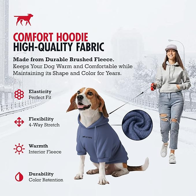 Tuff Pupper Dog Hoodie | Premium Quality 100% Organic Cotton | Ultra Soft Interior for Superior Comfort | Elastic Cuffs & Drawstring for Warmth | Stretch Fit Suitable for All Breeds (Blue, XXL)