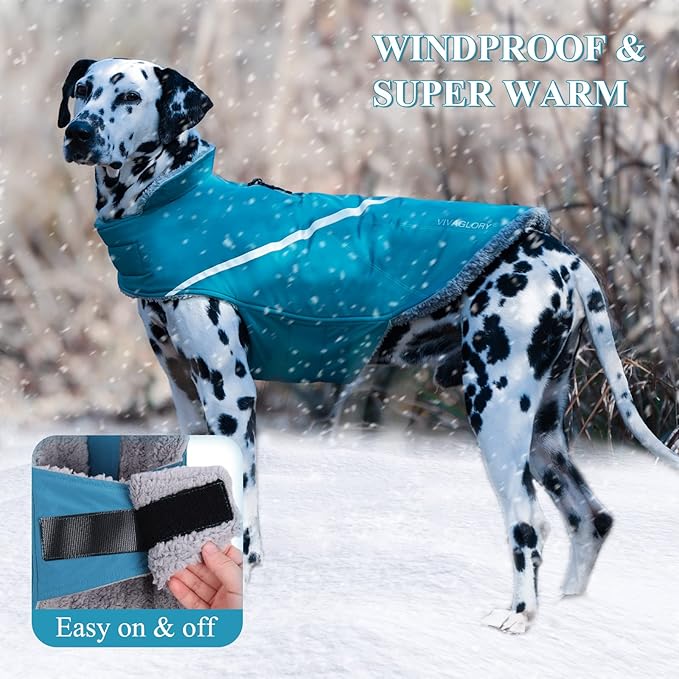 VIVAGLORY Snowrap Dog Coat, Jacket with Harness Hole & Velcro Closure, Dog Coat for Winter & Cold Weather, Fluffy Warm Fleece Lined Reflective Water Resistant for Puppy, XS, Turquoise