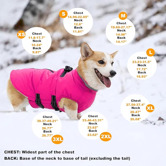 Small Dog Coat with Harness Built-in, Waterproof Reflective Fleece Lined - Warm Windproof Winter Jacket with Back Zipper, Cold Weather Snow Dog Coats - Pink - XS