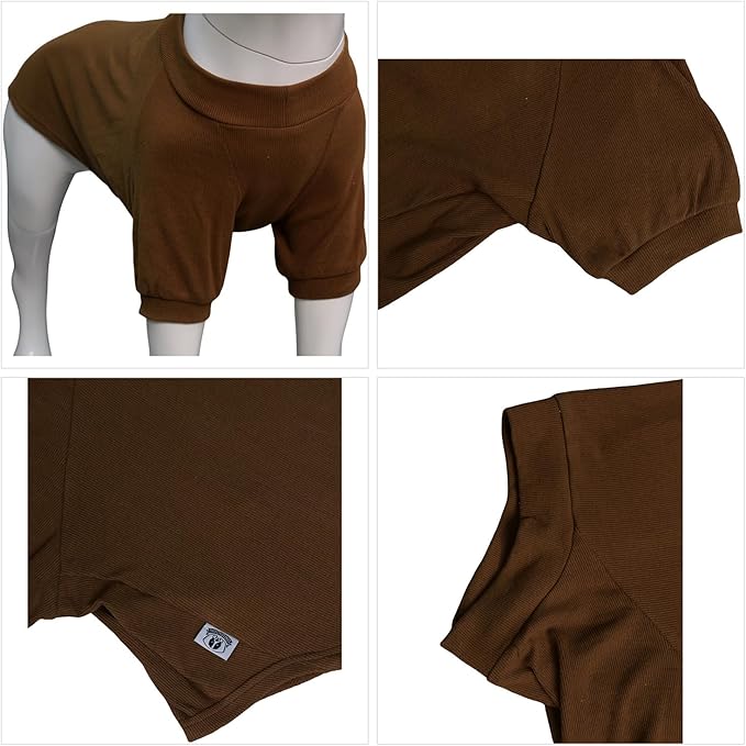 Lovelonglong Ribbed Dog T-Shirt Cotton Knitted Dog Sweaters for All Season Pet T-Shirts for Large Medium Small Dogs Coffee S
