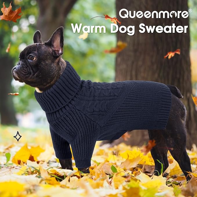 Queenmore XL Dog Sweater, Large Dog Sweaters for Dogs Girl or Boy, Extra Large Dog Christmas Sweater, Winter Big Dog Sweatshirt Knitwear, Pet Chunky Warm Coat for Small Medium Size Dogs, NavyBlue XL
