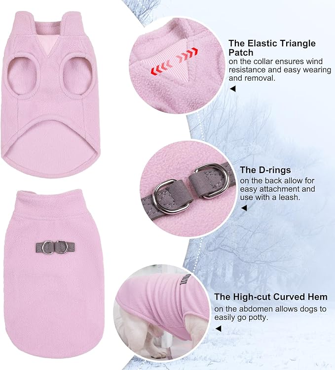 BEAUTYZOO Dog Fleece Vest Sweater Winter Jacket for Small and Medium Dogs with D-Ring Leash Cold Weather Coat Hoodie for XS S M Dogs Boy or Girls