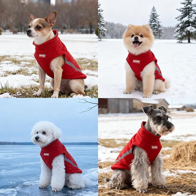 EXPAWLORER Dog Fleece Vest Jacket Sweater for Small Medium Large Dogs, Cold Weather Winter Coat Hoodie with Leash D-Ring and Zipper, Reflective Warm Sleeveless Puppy Clothes for S M L Boys Girls Cats