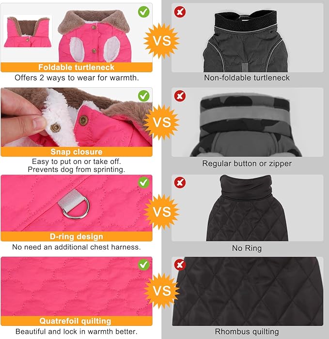BEAUTYZOO Winter Dog Vest Coat with Harness Built in, Warm Puppy Jacket for Small Medium Dogs, Lightweight Cold Weather Small Dog Coat, Fleece Puffer Vest Windproof Snowproof Pet Clothes, Rose Pink XS