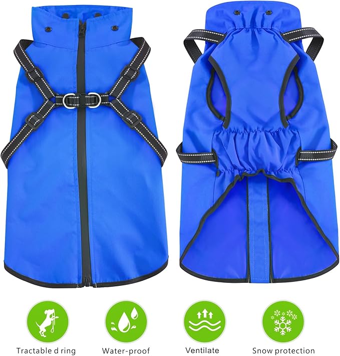 Mosucoirl Dog Raincoat Waterproof Dog Hoodie Reflective Doggie Raincoat Hooded Adjustable Rain Jacket for Small Medium Large Dogs Puppies Doggie Black Red Yellow Green (Blue, S)