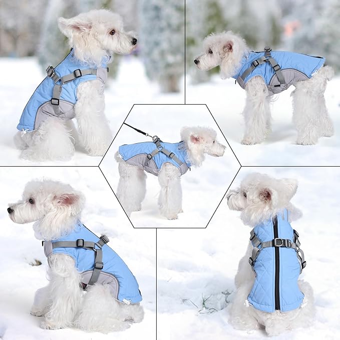 Gyuzh Dog Coat with Harness Dog Jacket Winter Waterproof Dog Coats Dog Harness Coat Cold Weather Winter Dog Coat with Harness Built in for Small Medium Large Dogs