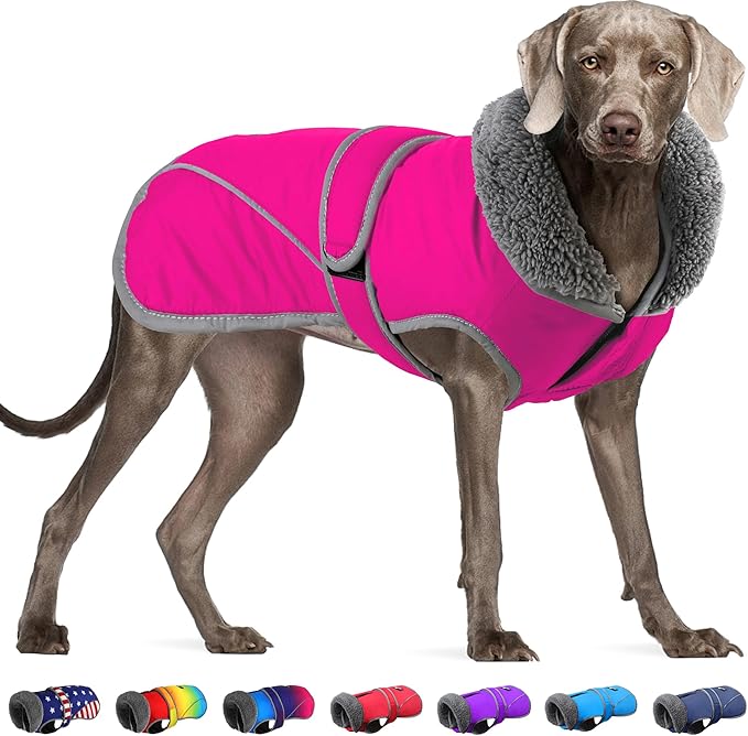 Dogcheer Dog Coat, Waterproof Dog Jacket Reflective Pet Winter Coat with Adjustable Hook & Loop, Christmas Puppy Fleece Jacket Warm Turtleneck Snowsuit for Small Medium Large Dogs - Pink, 2XL