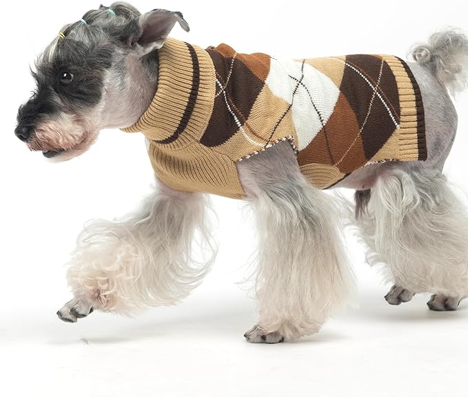 KOOLTAIL Dog Sweater for Small Dogs, Puppy Knitted Clothes - Classic Plaid Pullover Turtleneck Thick Warm Fall Cat Sweaters with Leash Hole, Dog Winter Clothes for Chihuahua Dachshund Girls Boys, XS