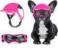 Dog Helmet with Dog Goggles for Small Dogs - Pet Motorcycle Helmet Hat with Ear Holes Adjustable Straps Safety Helmet for Puppy Riding - Pink