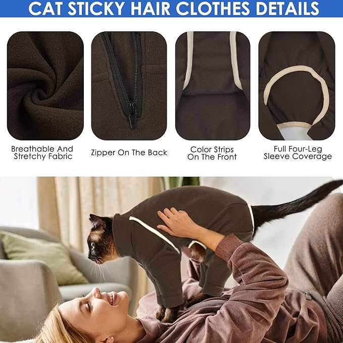 Cat Pajamas - Coffee, L - Prevents Hair Loss, Sticky Hair Clothes, Sphynx Clothes, Anti-Licking or Skin Disease Recovery Suit for Female Cats, Pet Apparel Onesie