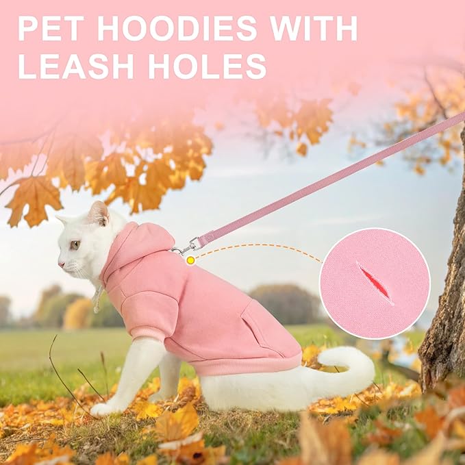 BEAUTYZOO Dog Hoodie & Cat Sweater for Small Dogs Puppy Girls Boys, Fleece Lined Warm Winter Fall Dog Clothes with Leash Hole and Pocket, Ultra-Soft Pet Jacket Coats Kitten Clothing, Pink M