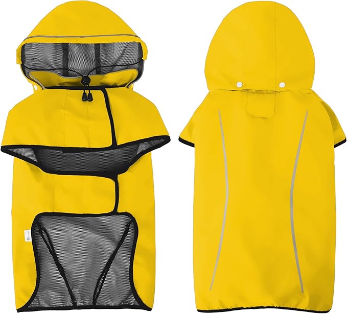 Mile High Life Dog Raincoat, Adjustable Waterproof Pet Rain Jacket, Reflective Hooded Poncho for Small Medium Large Dogs, Lightweight Breathable Pet Rain Coat (Yellow,S Chest 18"-22")